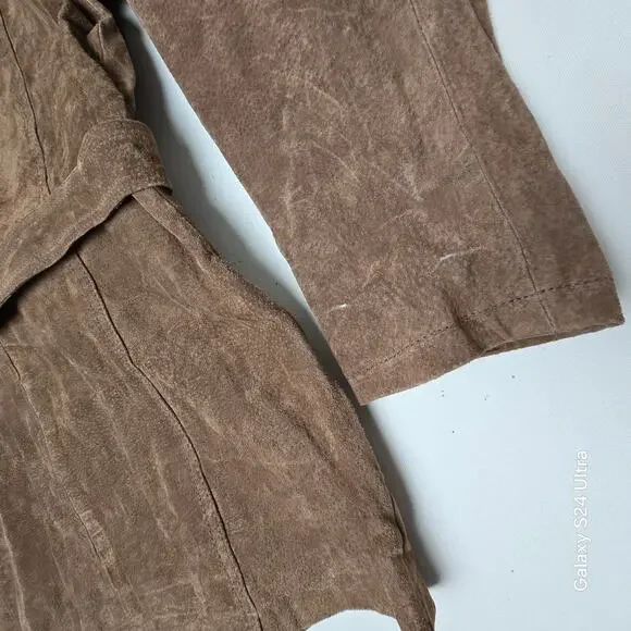 Vintage Marcelle Renee Genuine Leather Jacket Brown Belted Lined Coat Women's L - Picture 9 of 9